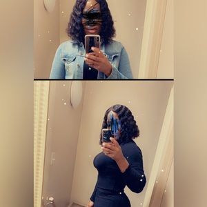 14 inch t part closure curly wig- human hair